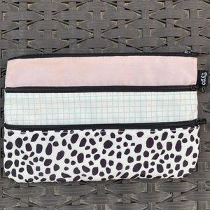 Three zip bag: light pink, grid paper, black and white polka dot